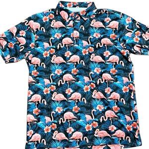 Waggle Golf Polo Flamingo print 🦩 Hawaiian tropical size large